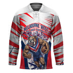 Personalised Western Bulldogs Fan Pride Hockey Jersey Muscular Bulldog Mascot Graphic Art With Melbourne City Skyline