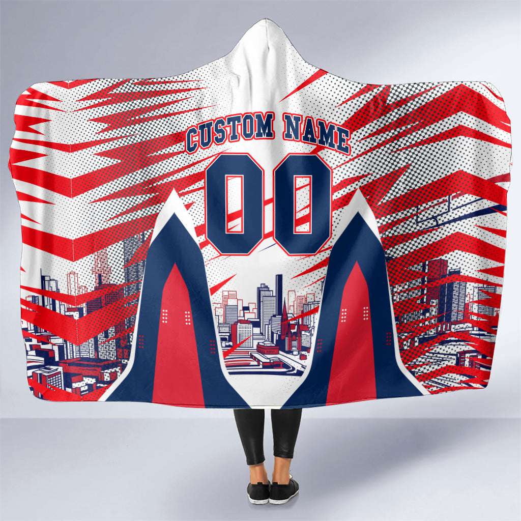 Personalised Western Bulldogs Fan Pride Hooded Blanket Muscular Bulldog Mascot Graphic Art With Melbourne City Skyline