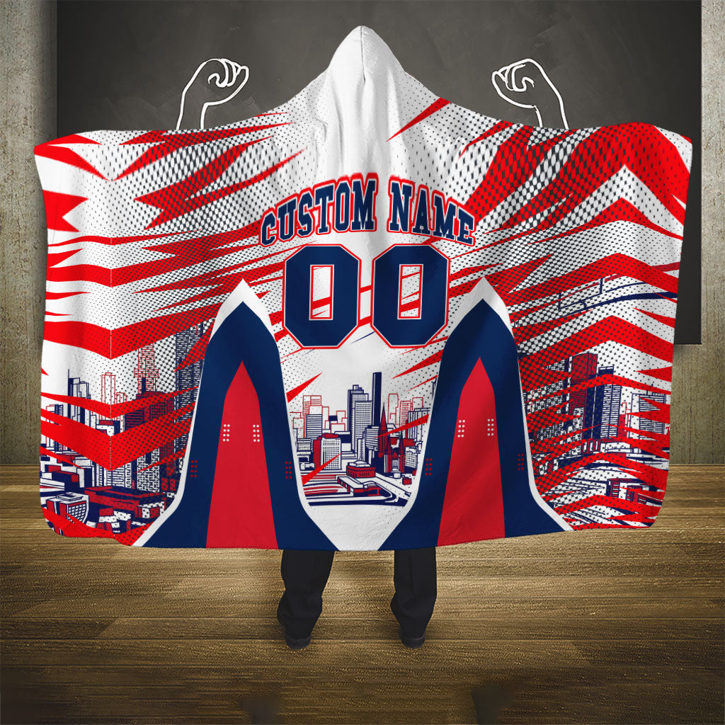 Personalised Western Bulldogs Fan Pride Hooded Blanket Muscular Bulldog Mascot Graphic Art With Melbourne City Skyline