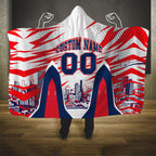 Personalised Western Bulldogs Fan Pride Hooded Blanket Muscular Bulldog Mascot Graphic Art With Melbourne City Skyline