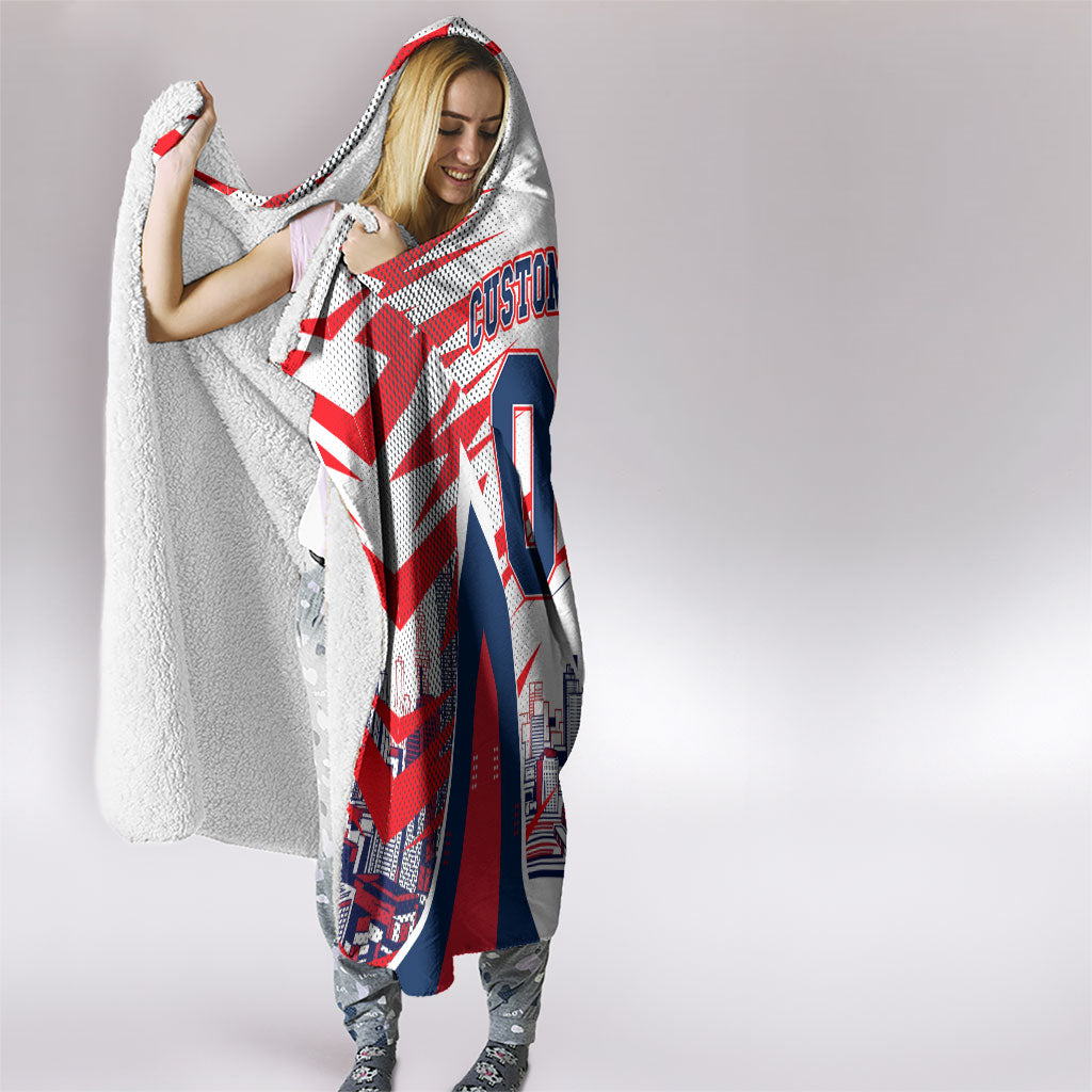 Personalised Western Bulldogs Fan Pride Hooded Blanket Muscular Bulldog Mascot Graphic Art With Melbourne City Skyline
