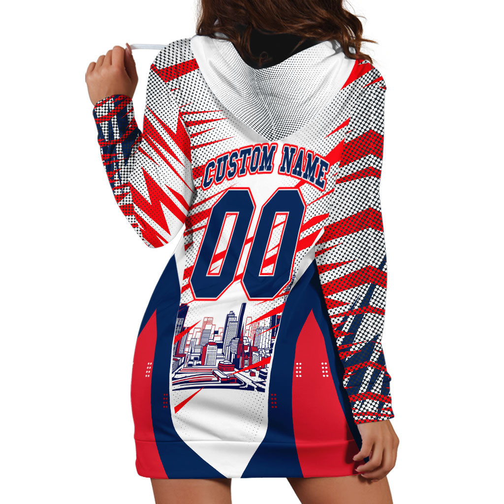 Personalised Western Bulldogs Fan Pride Hoodie Dress Muscular Bulldog Mascot Graphic Art With Melbourne City Skyline