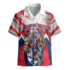 Personalised Western Bulldogs Fan Pride Kid Hawaiian Shirt Muscular Bulldog Mascot Graphic Art With Melbourne City Skyline