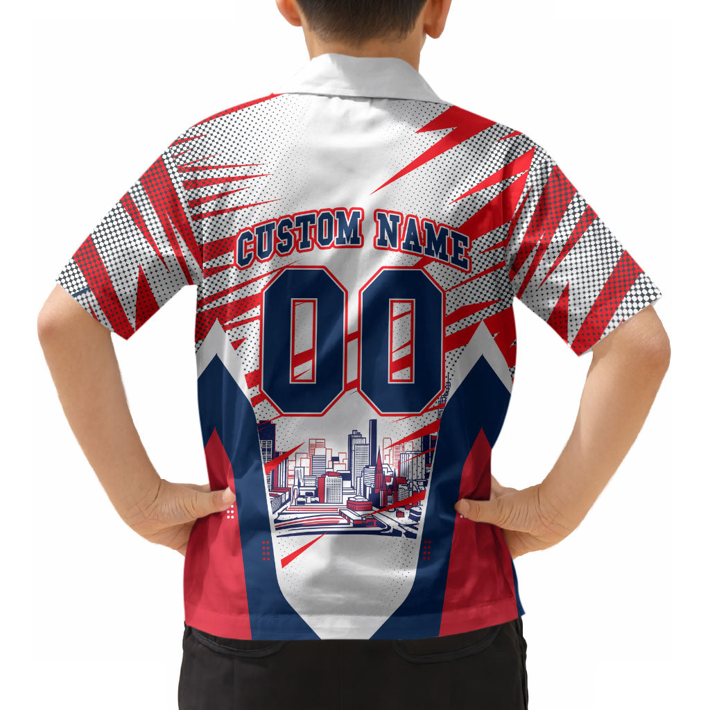 Personalised Western Bulldogs Fan Pride Kid Hawaiian Shirt Muscular Bulldog Mascot Graphic Art With Melbourne City Skyline