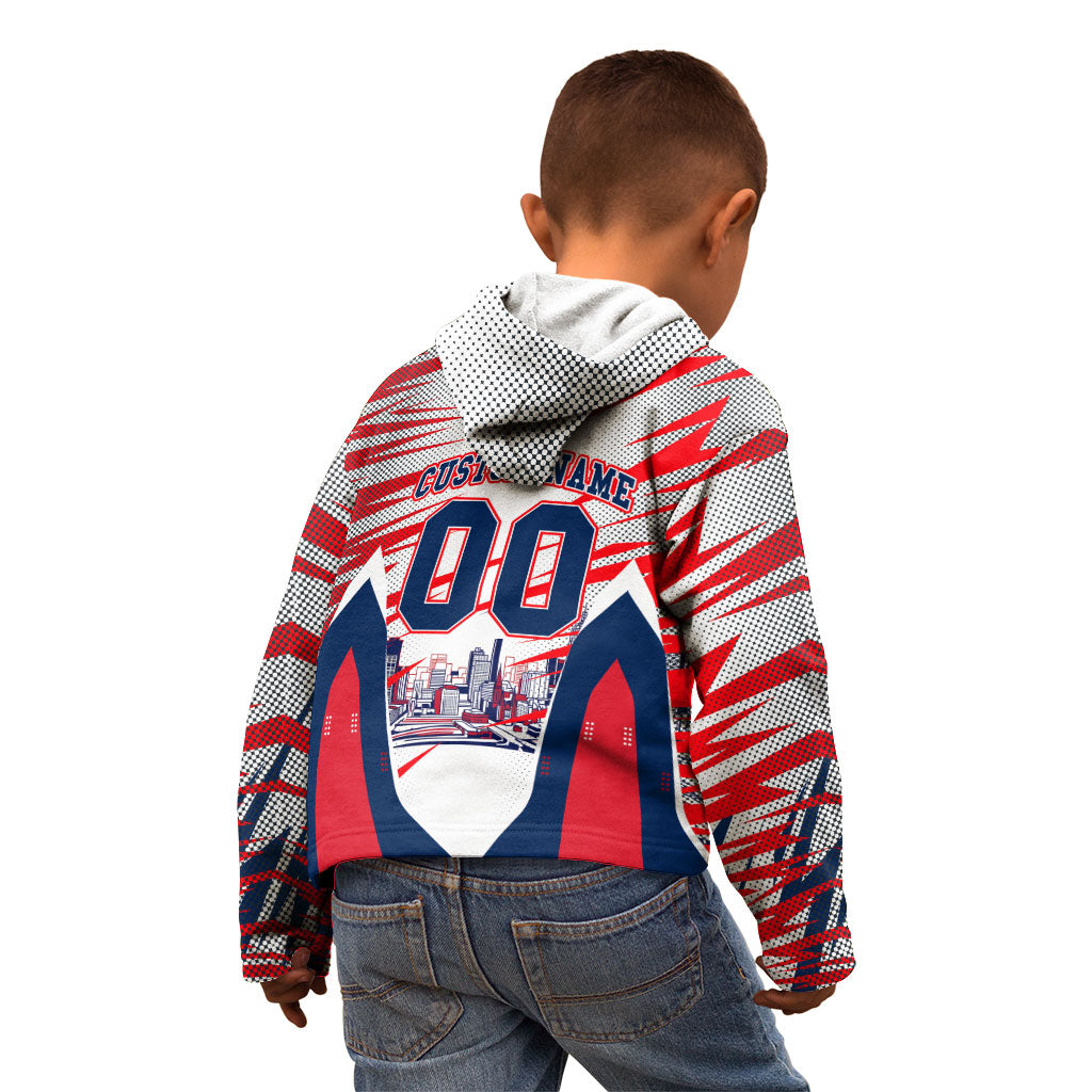 Personalised Western Bulldogs Fan Pride Kid Hoodie Muscular Bulldog Mascot Graphic Art With Melbourne City Skyline