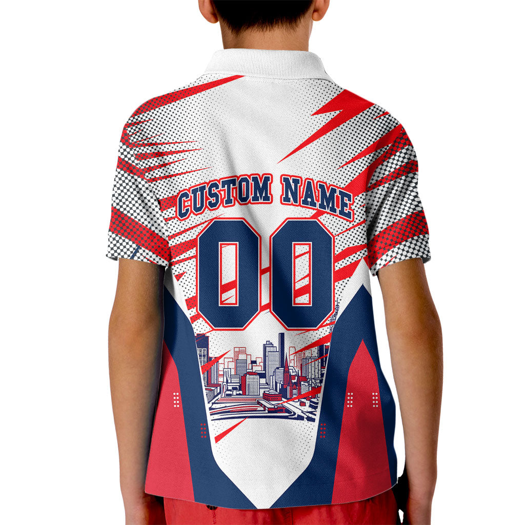 Personalised Western Bulldogs Fan Pride Kid Polo Shirt Muscular Bulldog Mascot Graphic Art With Melbourne City Skyline