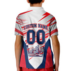 Personalised Western Bulldogs Fan Pride Kid Polo Shirt Muscular Bulldog Mascot Graphic Art With Melbourne City Skyline
