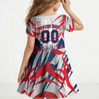 Personalised Western Bulldogs Fan Pride Kid Short Sleeve Dress Muscular Bulldog Mascot Graphic Art With Melbourne City Skyline