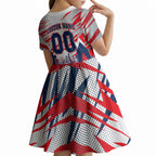 Personalised Western Bulldogs Fan Pride Kid Short Sleeve Dress Muscular Bulldog Mascot Graphic Art With Melbourne City Skyline