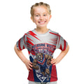 Personalised Western Bulldogs Fan Pride Kid T Shirt Muscular Bulldog Mascot Graphic Art With Melbourne City Skyline
