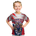 Personalised Western Bulldogs Fan Pride Kid T Shirt Muscular Bulldog Mascot Graphic Art With Melbourne City Skyline