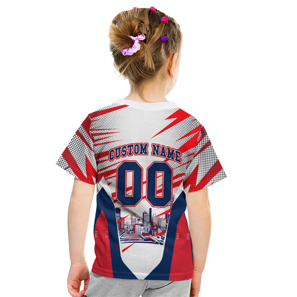 Personalised Western Bulldogs Fan Pride Kid T Shirt Muscular Bulldog Mascot Graphic Art With Melbourne City Skyline