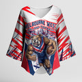 Personalised Western Bulldogs Fan Pride Kimono Sleeve Blouse Muscular Bulldog Mascot Graphic Art With Melbourne City Skyline