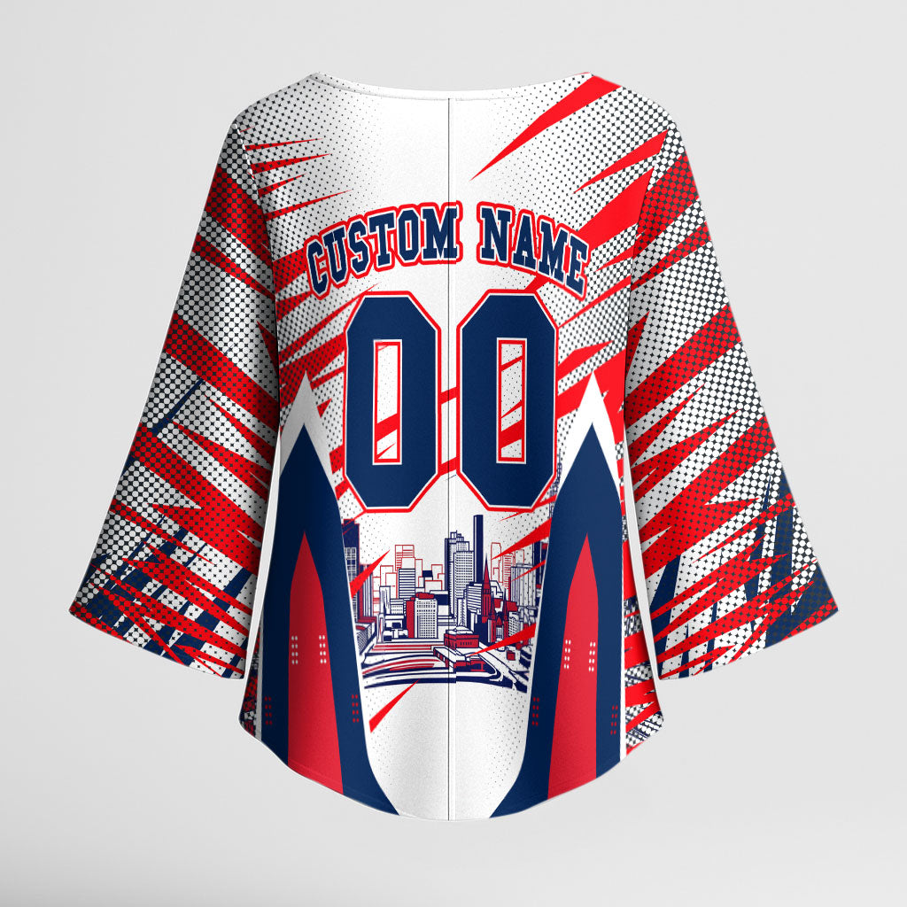Personalised Western Bulldogs Fan Pride Kimono Sleeve Blouse Muscular Bulldog Mascot Graphic Art With Melbourne City Skyline
