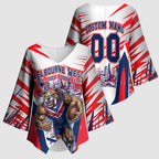 Personalised Western Bulldogs Fan Pride Kimono Sleeve Blouse Muscular Bulldog Mascot Graphic Art With Melbourne City Skyline