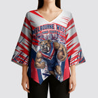 Personalised Western Bulldogs Fan Pride Kimono Sleeve Blouse Muscular Bulldog Mascot Graphic Art With Melbourne City Skyline