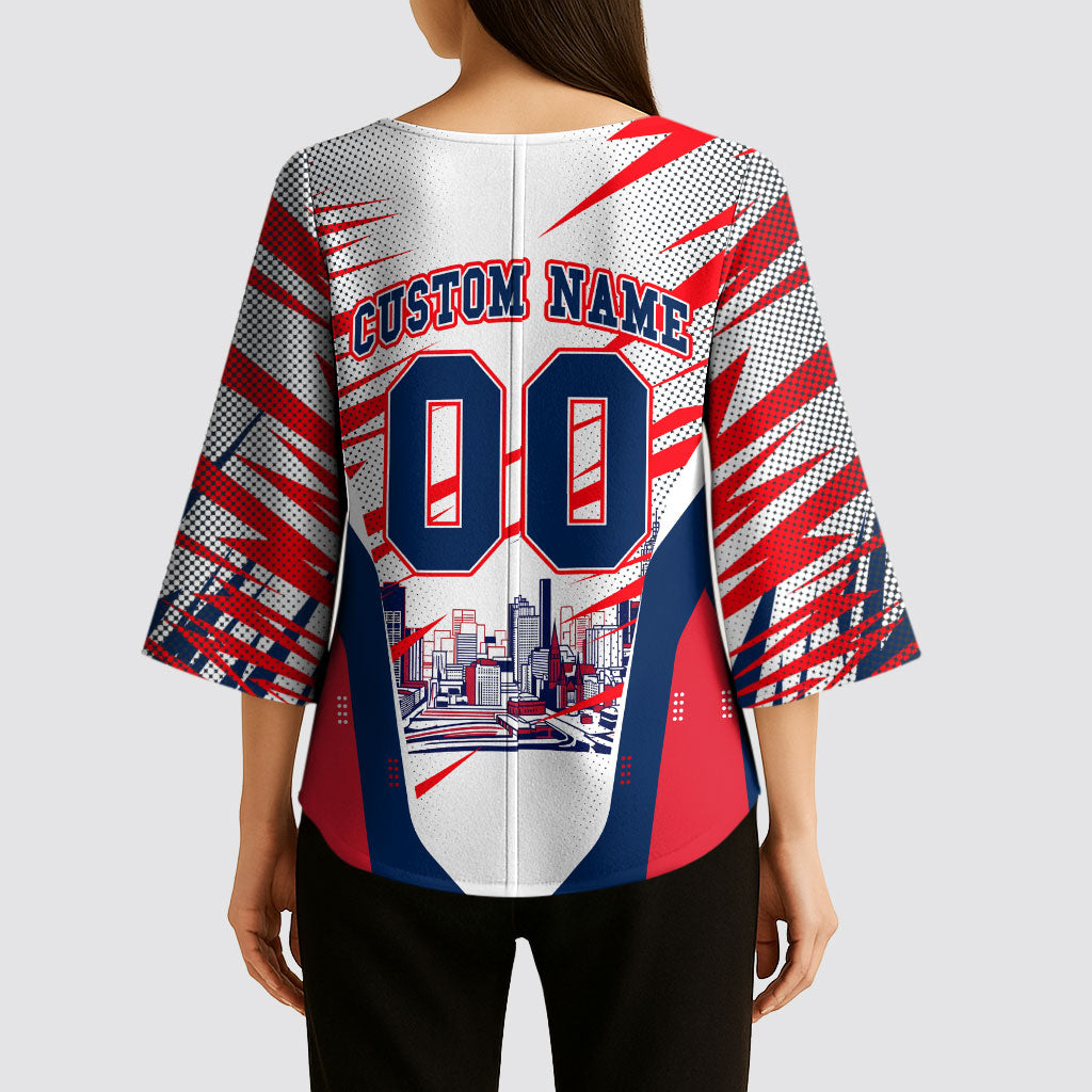 Personalised Western Bulldogs Fan Pride Kimono Sleeve Blouse Muscular Bulldog Mascot Graphic Art With Melbourne City Skyline