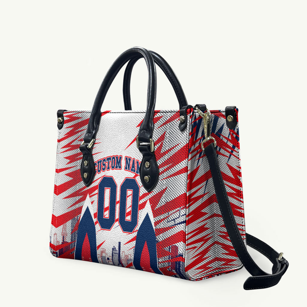 Personalised Western Bulldogs Fan Pride Leather Bag Muscular Bulldog Mascot Graphic Art With Melbourne City Skyline