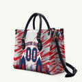 Personalised Western Bulldogs Fan Pride Leather Bag Muscular Bulldog Mascot Graphic Art With Melbourne City Skyline