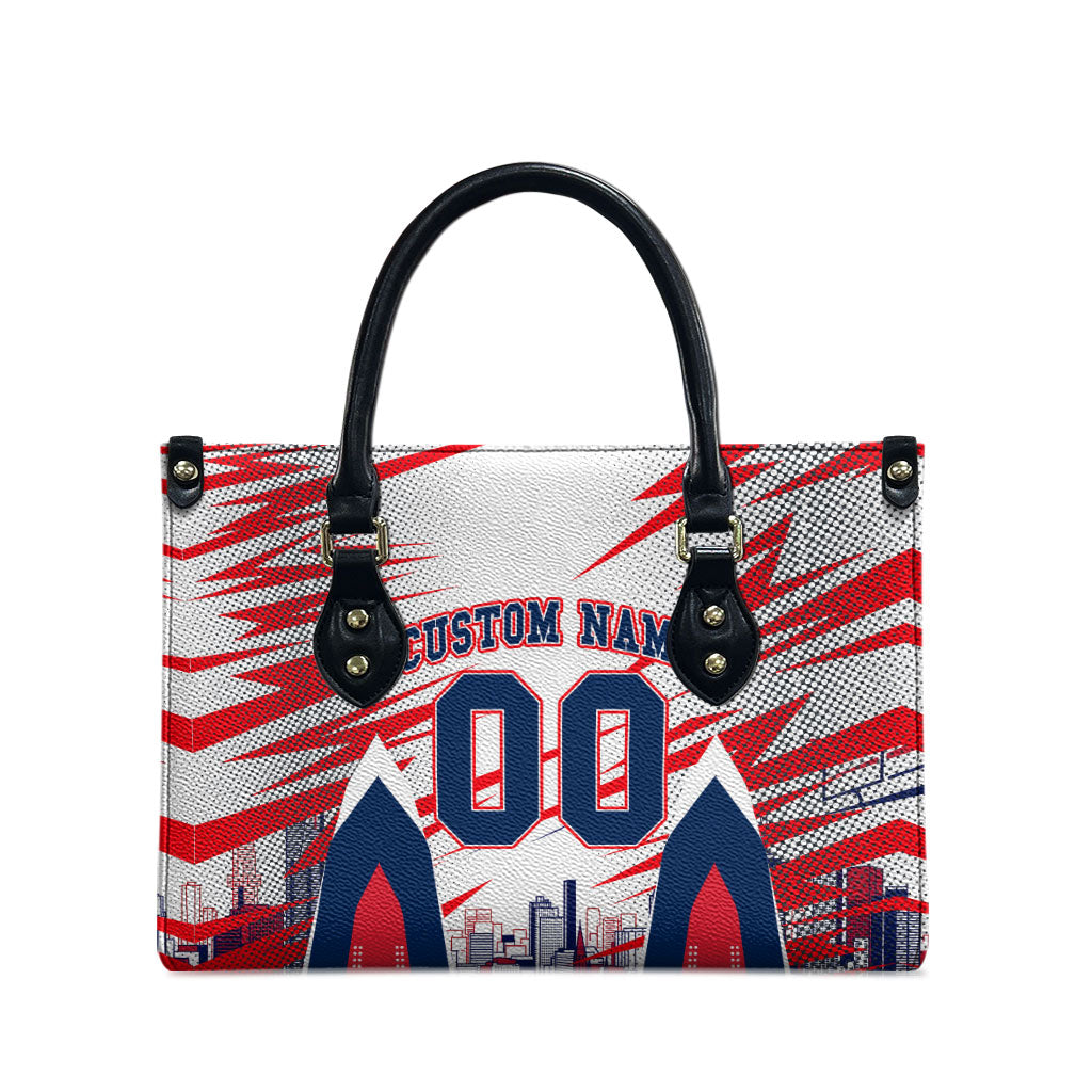 Personalised Western Bulldogs Fan Pride Leather Bag Muscular Bulldog Mascot Graphic Art With Melbourne City Skyline