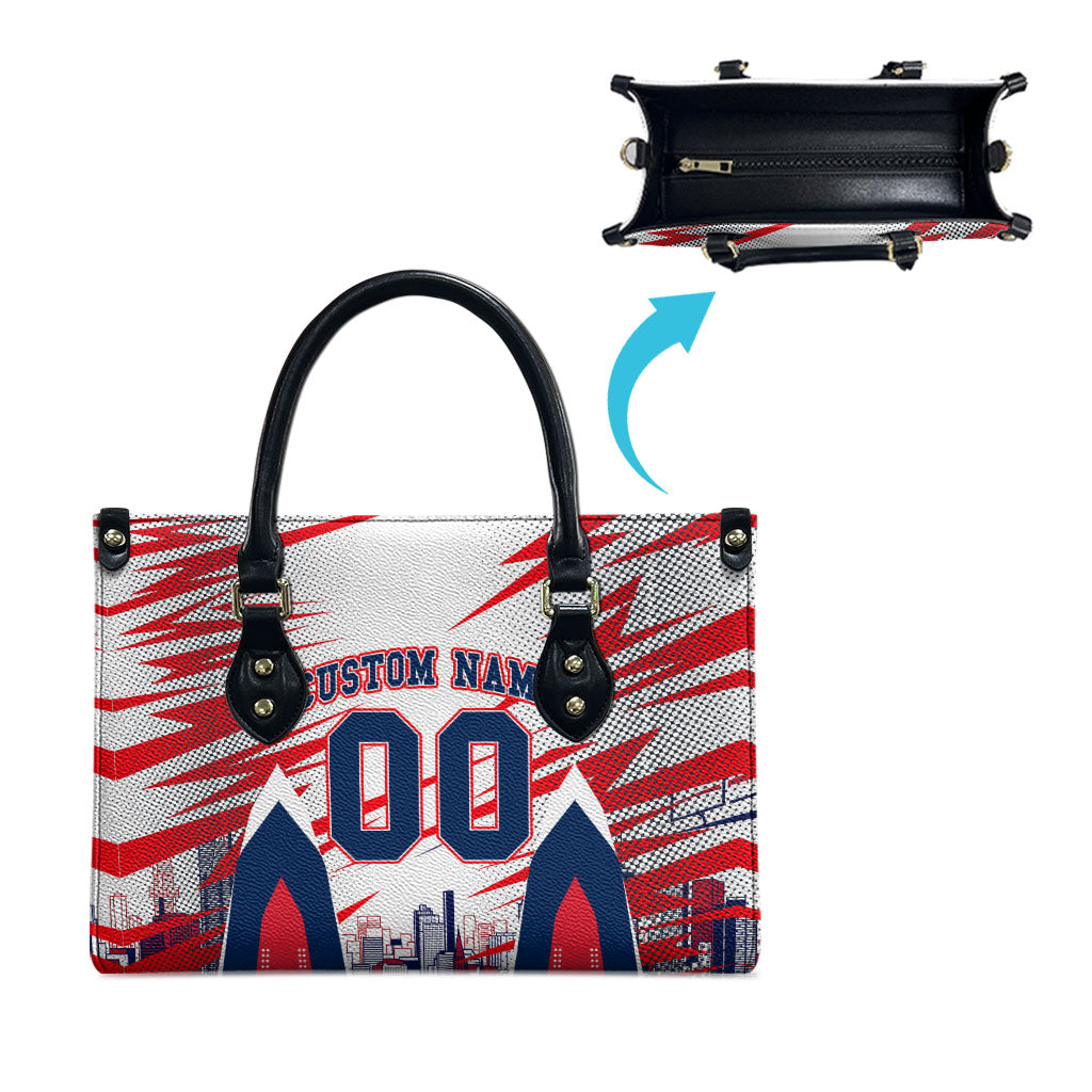 Personalised Western Bulldogs Fan Pride Leather Bag Muscular Bulldog Mascot Graphic Art With Melbourne City Skyline