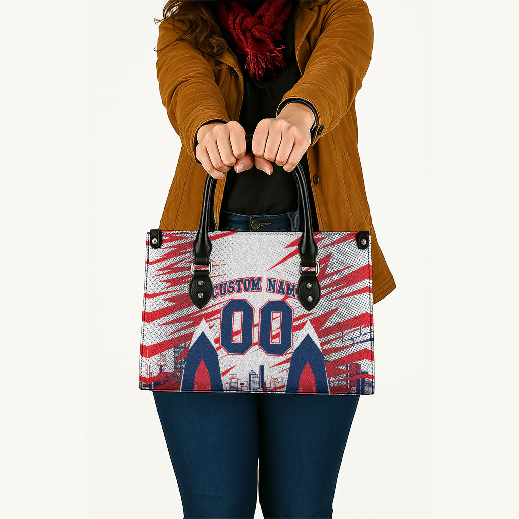 Personalised Western Bulldogs Fan Pride Leather Bag Muscular Bulldog Mascot Graphic Art With Melbourne City Skyline