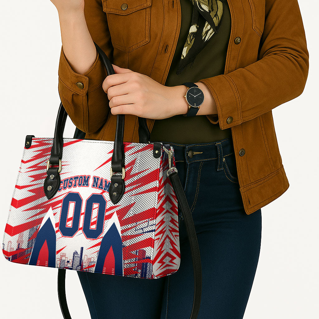Personalised Western Bulldogs Fan Pride Leather Bag Muscular Bulldog Mascot Graphic Art With Melbourne City Skyline