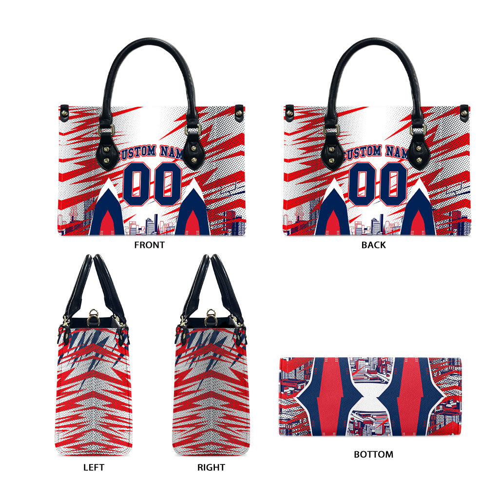 Personalised Western Bulldogs Fan Pride Leather Bag Muscular Bulldog Mascot Graphic Art With Melbourne City Skyline