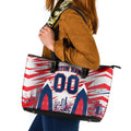 Personalised Western Bulldogs Fan Pride Leather Tote Bag Muscular Bulldog Mascot Graphic Art With Melbourne City Skyline