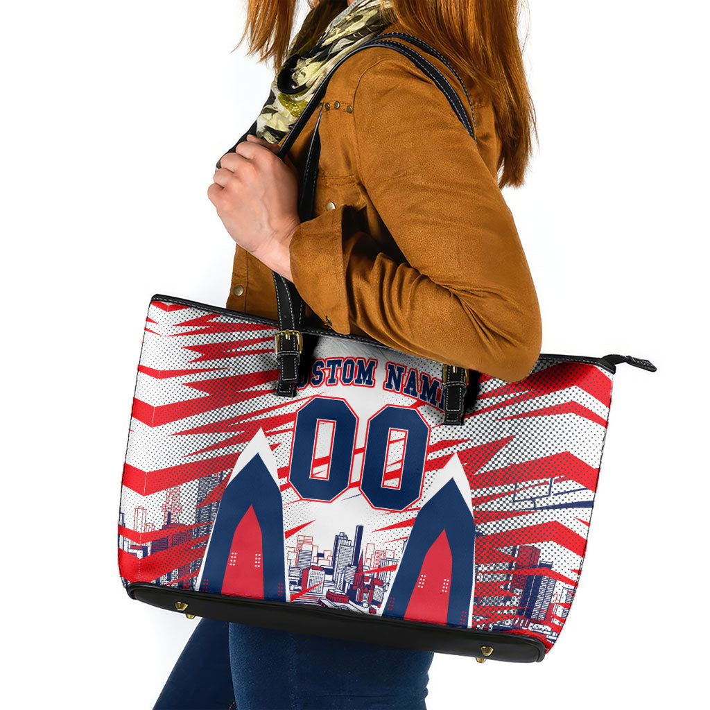 Personalised Western Bulldogs Fan Pride Leather Tote Bag Muscular Bulldog Mascot Graphic Art With Melbourne City Skyline