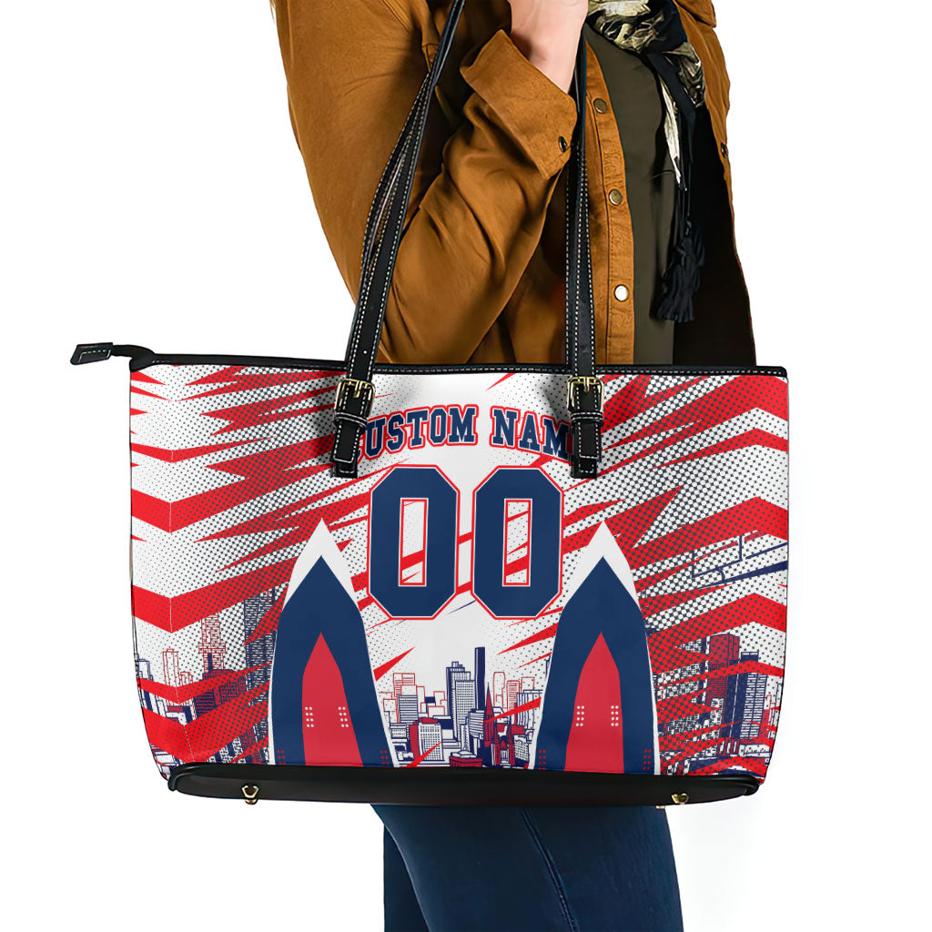 Personalised Western Bulldogs Fan Pride Leather Tote Bag Muscular Bulldog Mascot Graphic Art With Melbourne City Skyline