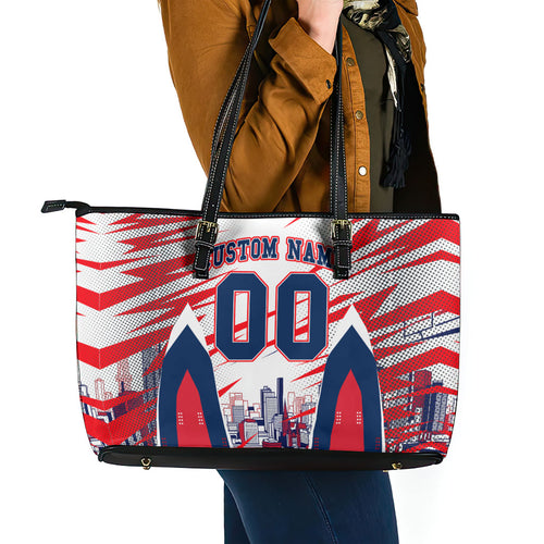Personalised Western Bulldogs Fan Pride Leather Tote Bag Muscular Bulldog Mascot Graphic Art With Melbourne City Skyline