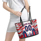 Personalised Western Bulldogs Fan Pride Leather Tote Bag Muscular Bulldog Mascot Graphic Art With Melbourne City Skyline