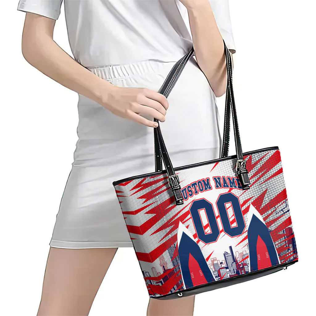 Personalised Western Bulldogs Fan Pride Leather Tote Bag Muscular Bulldog Mascot Graphic Art With Melbourne City Skyline