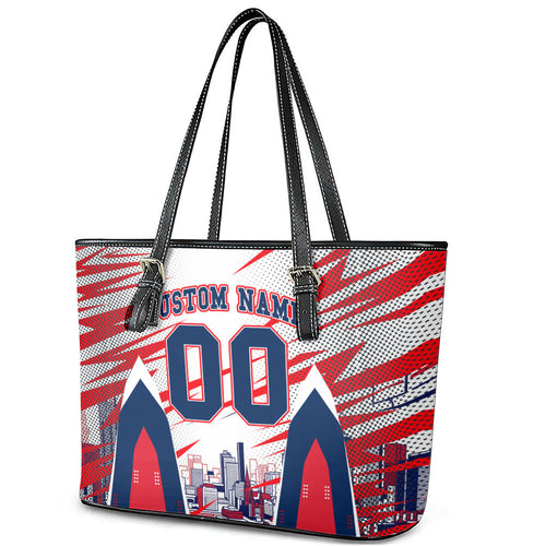 Personalised Western Bulldogs Fan Pride Leather Tote Bag Muscular Bulldog Mascot Graphic Art With Melbourne City Skyline