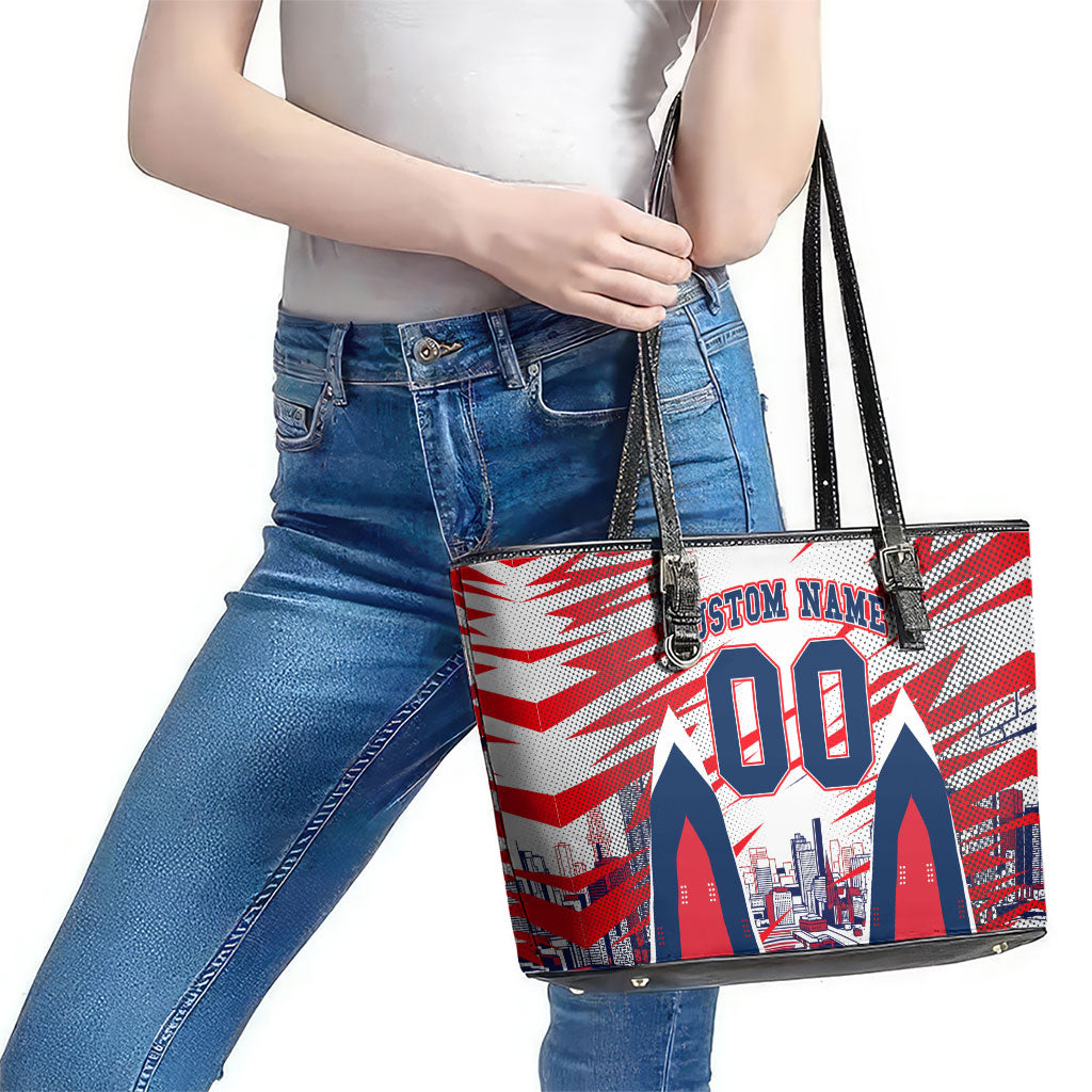 Personalised Western Bulldogs Fan Pride Leather Tote Bag Muscular Bulldog Mascot Graphic Art With Melbourne City Skyline