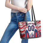 Personalised Western Bulldogs Fan Pride Leather Tote Bag Muscular Bulldog Mascot Graphic Art With Melbourne City Skyline