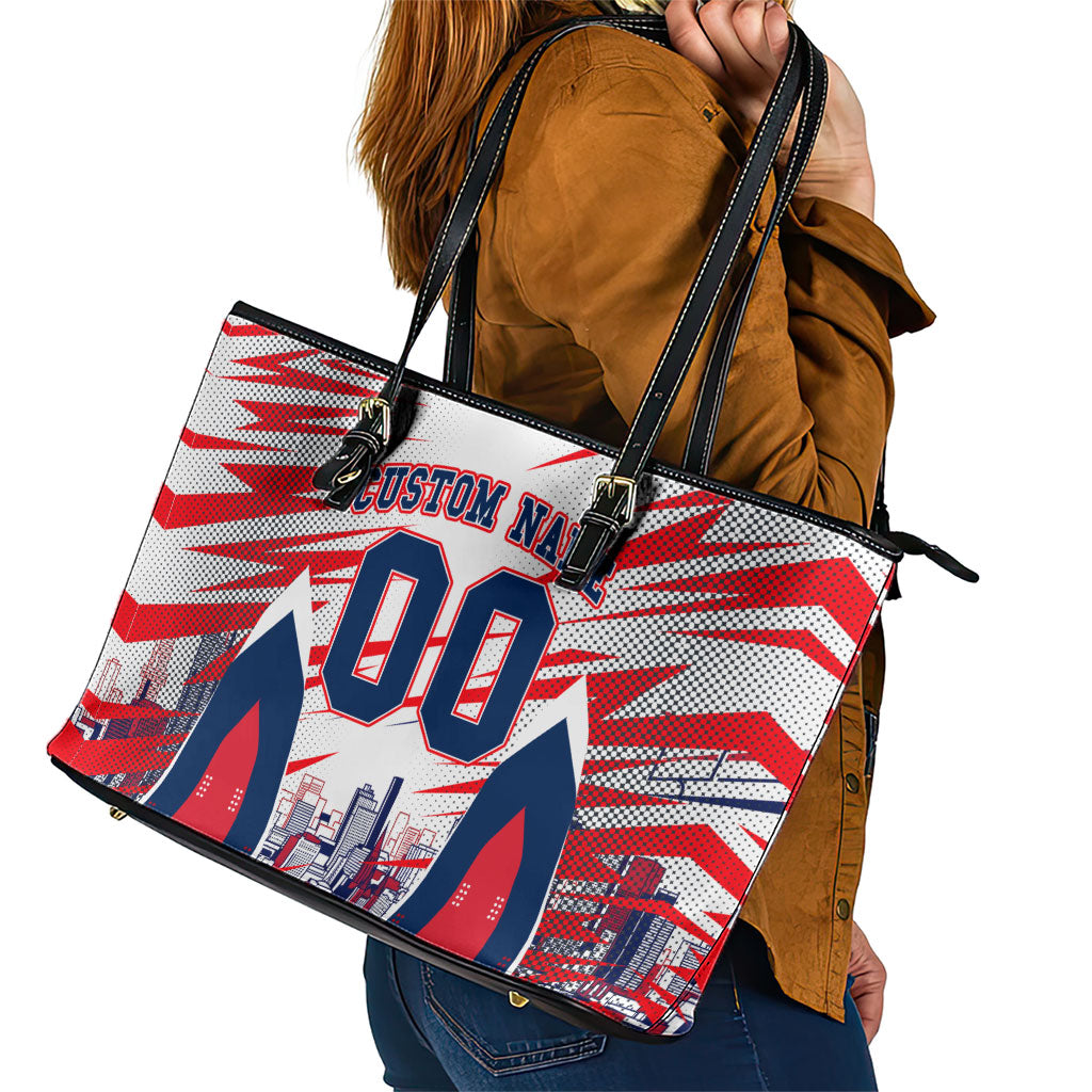 Personalised Western Bulldogs Fan Pride Leather Tote Bag Muscular Bulldog Mascot Graphic Art With Melbourne City Skyline