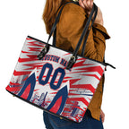 Personalised Western Bulldogs Fan Pride Leather Tote Bag Muscular Bulldog Mascot Graphic Art With Melbourne City Skyline