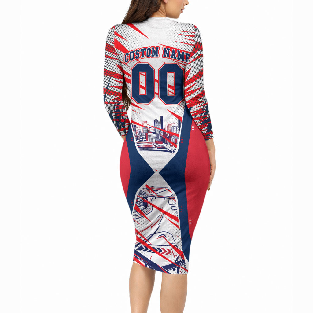 Personalised Western Bulldogs Fan Pride Long Sleeve Bodycon Dress Muscular Bulldog Mascot Graphic Art With Melbourne City Skyline