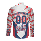 Personalised Western Bulldogs Fan Pride Long Sleeve Button Shirt Muscular Bulldog Mascot Graphic Art With Melbourne City Skyline