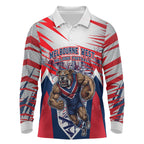 Personalised Western Bulldogs Fan Pride Long Sleeve Polo Shirt Muscular Bulldog Mascot Graphic Art With Melbourne City Skyline