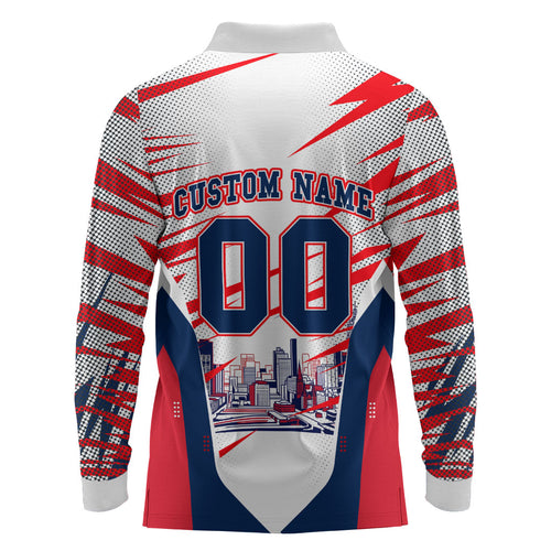 Personalised Western Bulldogs Fan Pride Long Sleeve Polo Shirt Muscular Bulldog Mascot Graphic Art With Melbourne City Skyline