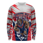 Personalised Western Bulldogs Fan Pride Long Sleeve Shirt Muscular Bulldog Mascot Graphic Art With Melbourne City Skyline
