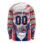 Personalised Western Bulldogs Fan Pride Long Sleeve Shirt Muscular Bulldog Mascot Graphic Art With Melbourne City Skyline