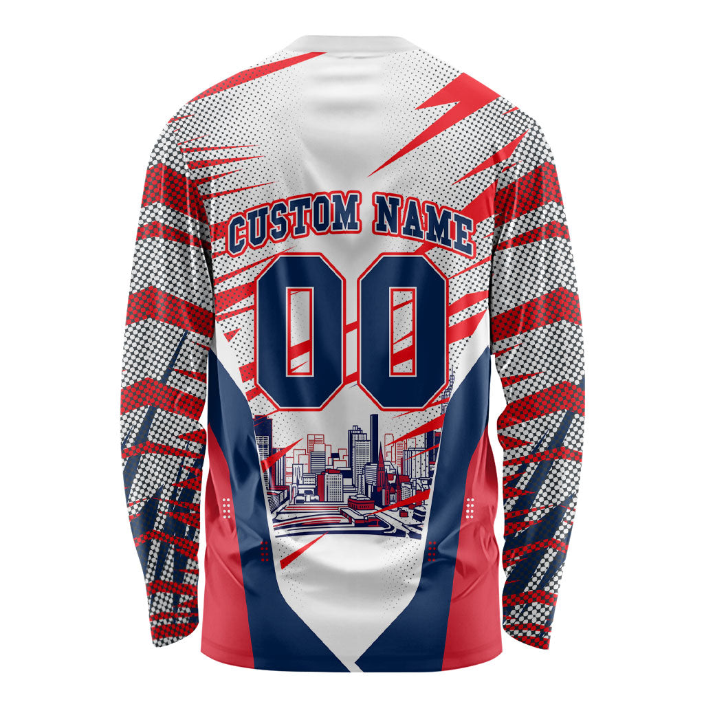 Personalised Western Bulldogs Fan Pride Long Sleeve Shirt Muscular Bulldog Mascot Graphic Art With Melbourne City Skyline
