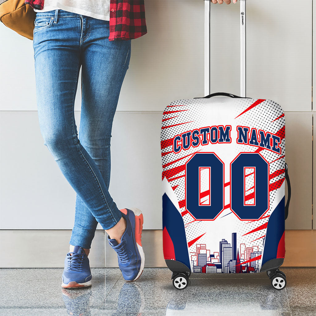 Personalised Western Bulldogs Fan Pride Luggage Cover Muscular Bulldog Mascot Graphic Art With Melbourne City Skyline