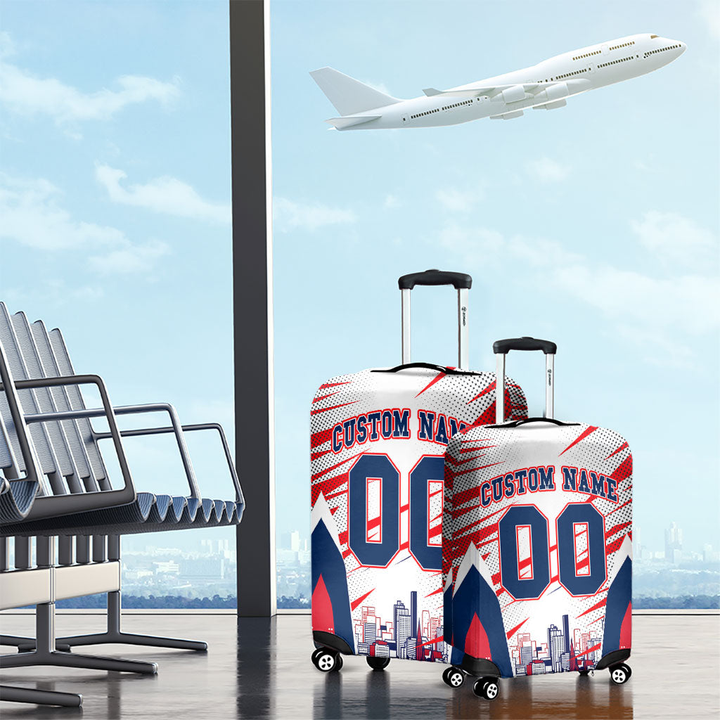 Personalised Western Bulldogs Fan Pride Luggage Cover Muscular Bulldog Mascot Graphic Art With Melbourne City Skyline