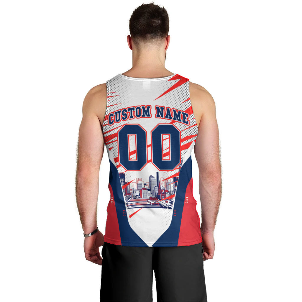 Personalised Western Bulldogs Fan Pride Men Tank Top Muscular Bulldog Mascot Graphic Art With Melbourne City Skyline