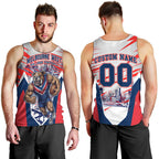 Personalised Western Bulldogs Fan Pride Men Tank Top Muscular Bulldog Mascot Graphic Art With Melbourne City Skyline